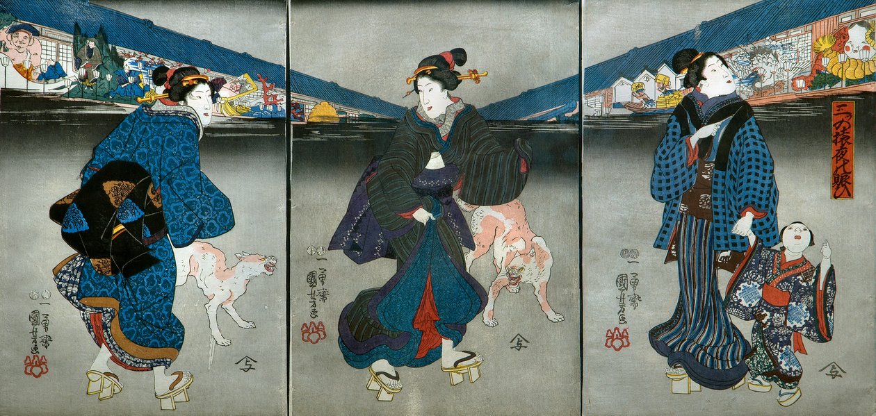 三只猴子的夜晚的节庆活动 作者 歌川国义
