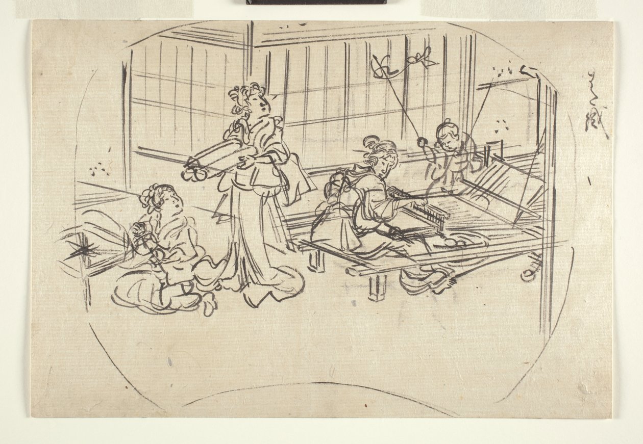 Hataori（织机编织）c.1840（纸上墨水） 作者 歌川国义