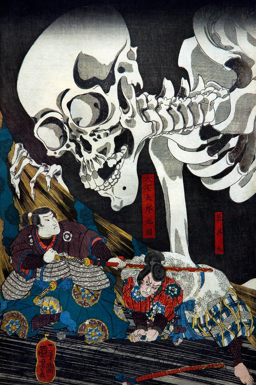 泷泽萝拉公主在双马旧宫召唤月光骷髅幽灵，约1845-46年 作者 歌川国义