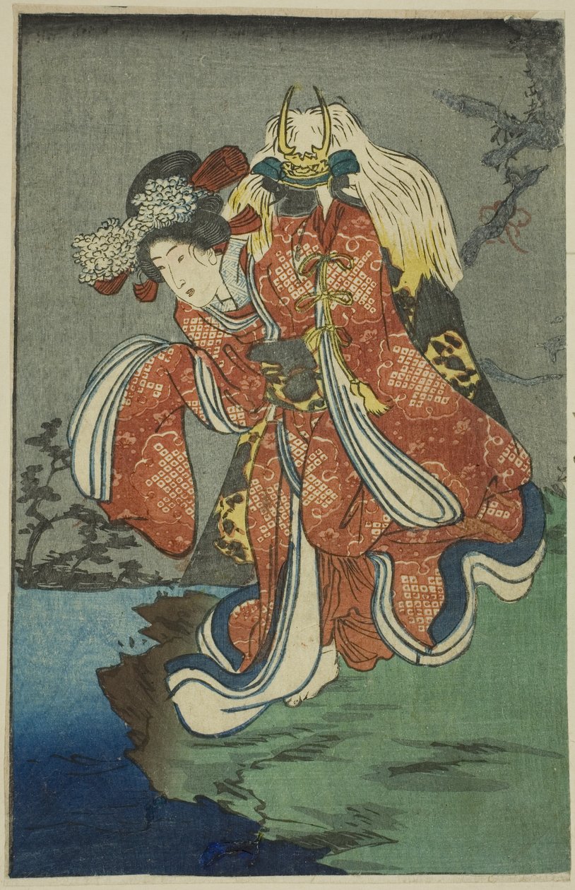 Shizuka Gozen，"Harimaze Mirror of Joruri Plays (Harimaze joruri kagami) "系列纸张的一部分 作者 歌川国义