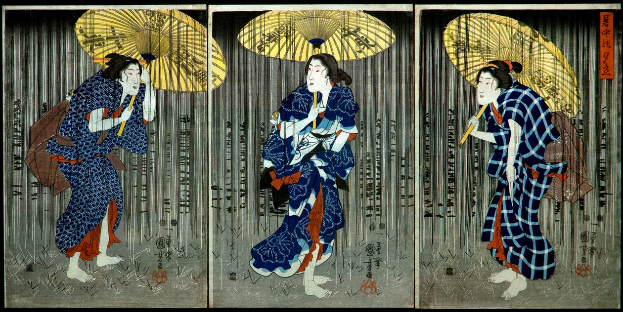 夏热骤雨 (Shochū no yūdachi)，c.1849-1851 作者 歌川国义