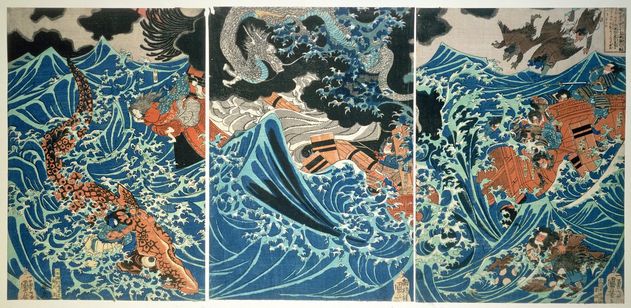 Tametomo的沉船，酒吧。 c.1836，（彩色木版画） 作者 歌川国义