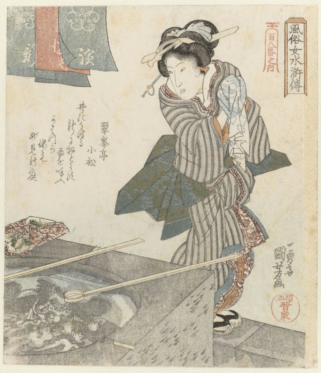 井边的女人
作为《水浒传》英雄的优雅女性 - 来自百八系列（系列标题）
Fûzoku onna Suikoden - 百八的内涵（实物上的系列名称） 作者 歌川国义
