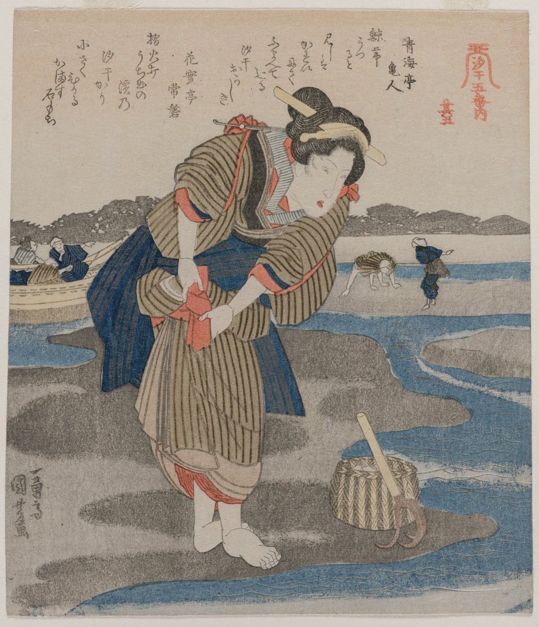 收紧裙子的女人，选自2020年代后期的《低潮的五幅画》系列。 作者 歌川国义