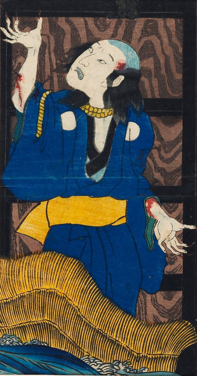 木版画--戏剧《Yotsu-ya kaidan》中的场景 大岩和田宫伊右卫门的故事 作者 歌川国义