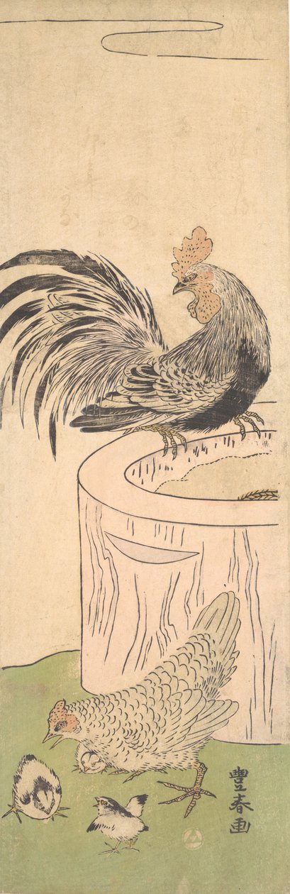 公鸡、母鸡和小鸡，约1770年。 作者 歌川丰治