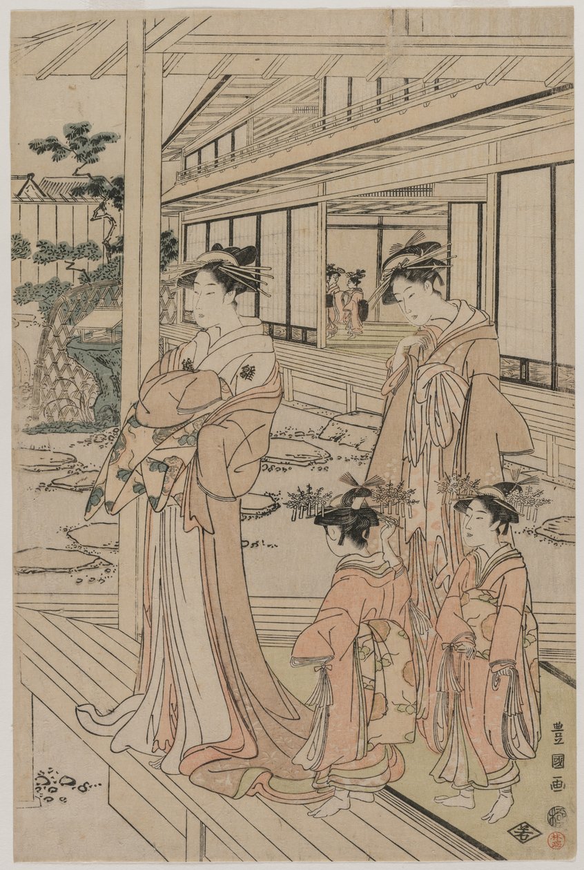 妓女站在阳台上，1790年代初。 作者 歌川丰国