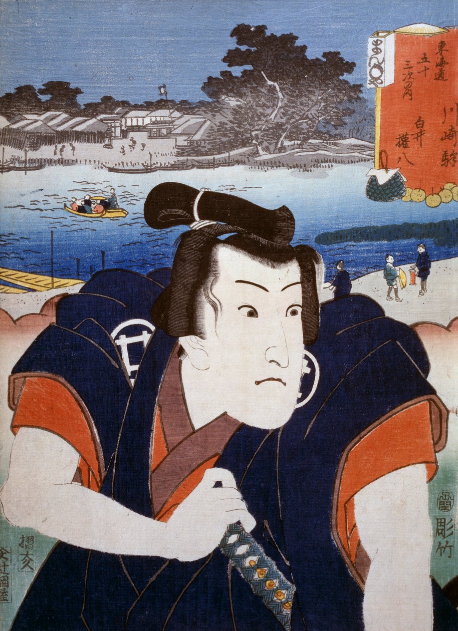 歌舞伎演员的肖像，宇多川丰国（1769-1825）的浮世绘艺术版画，木刻。日本文明，江户时代 作者 歌川丰国