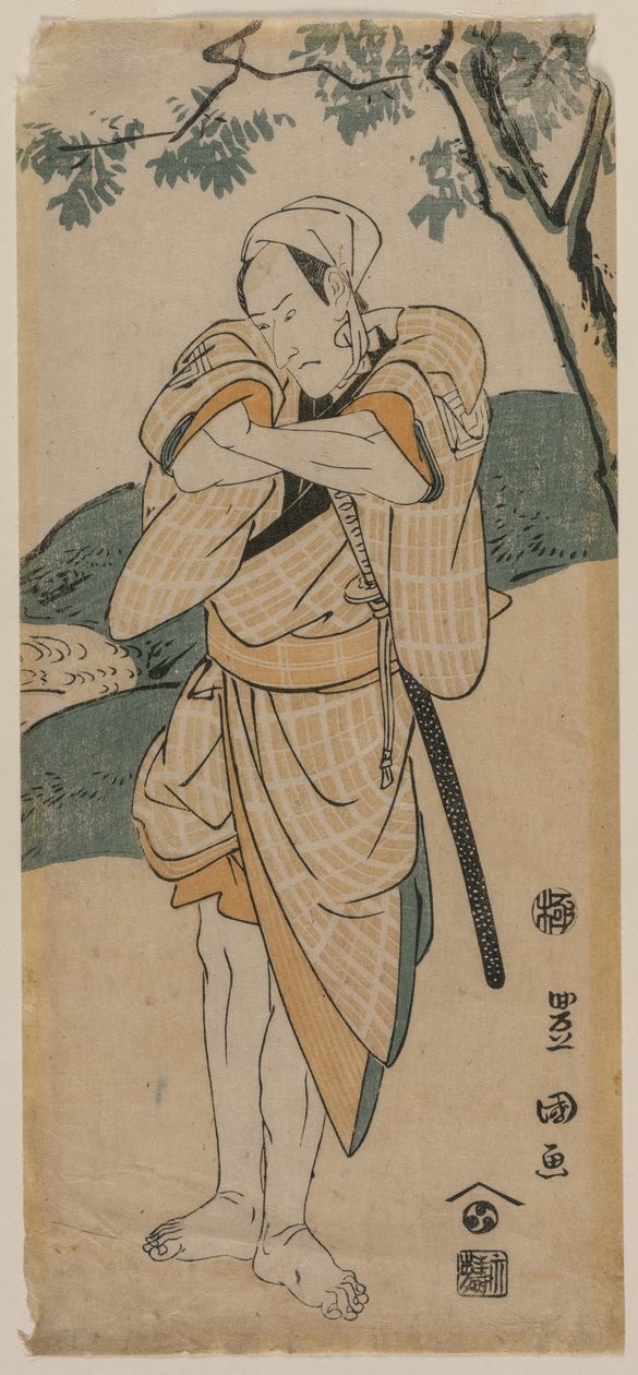 演员市川团十郎饰演武士，1769年至1825年。 作者 歌川丰国