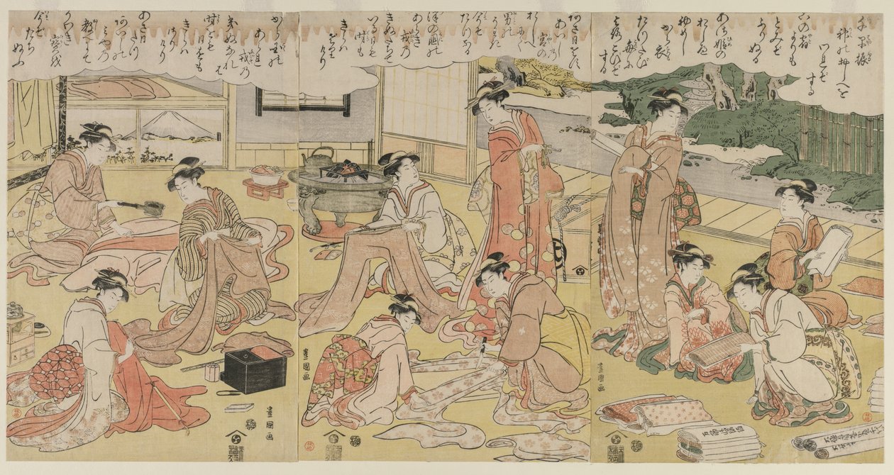 妇女制衣，1790年代初期。 作者 歌川丰国