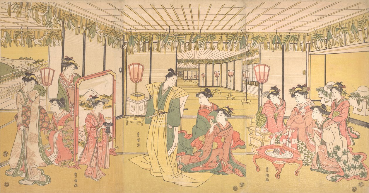 大厦里的新年庆祝活动，约1791年。 作者 歌川丰国一世