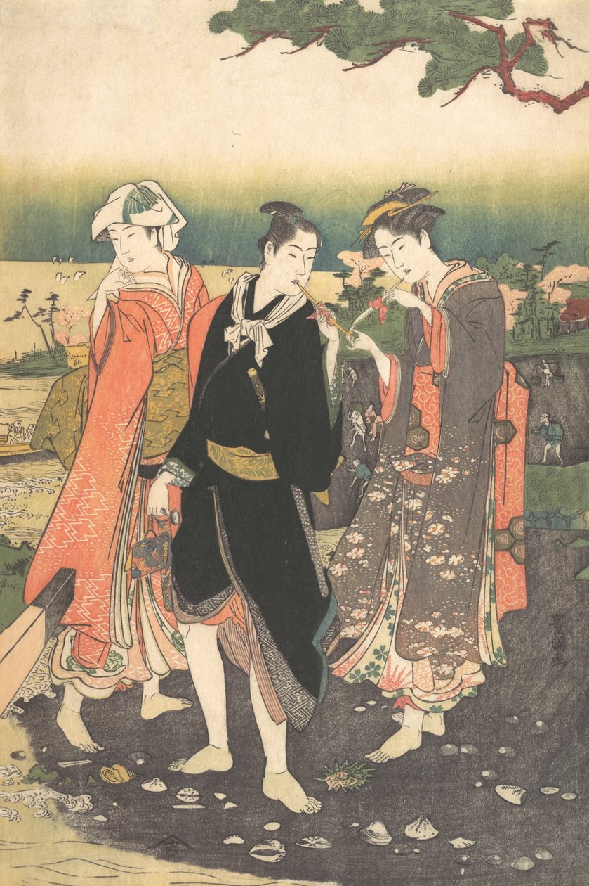 在退潮时的品川海滩，约1790-1825年。 作者 歌川丰国一世