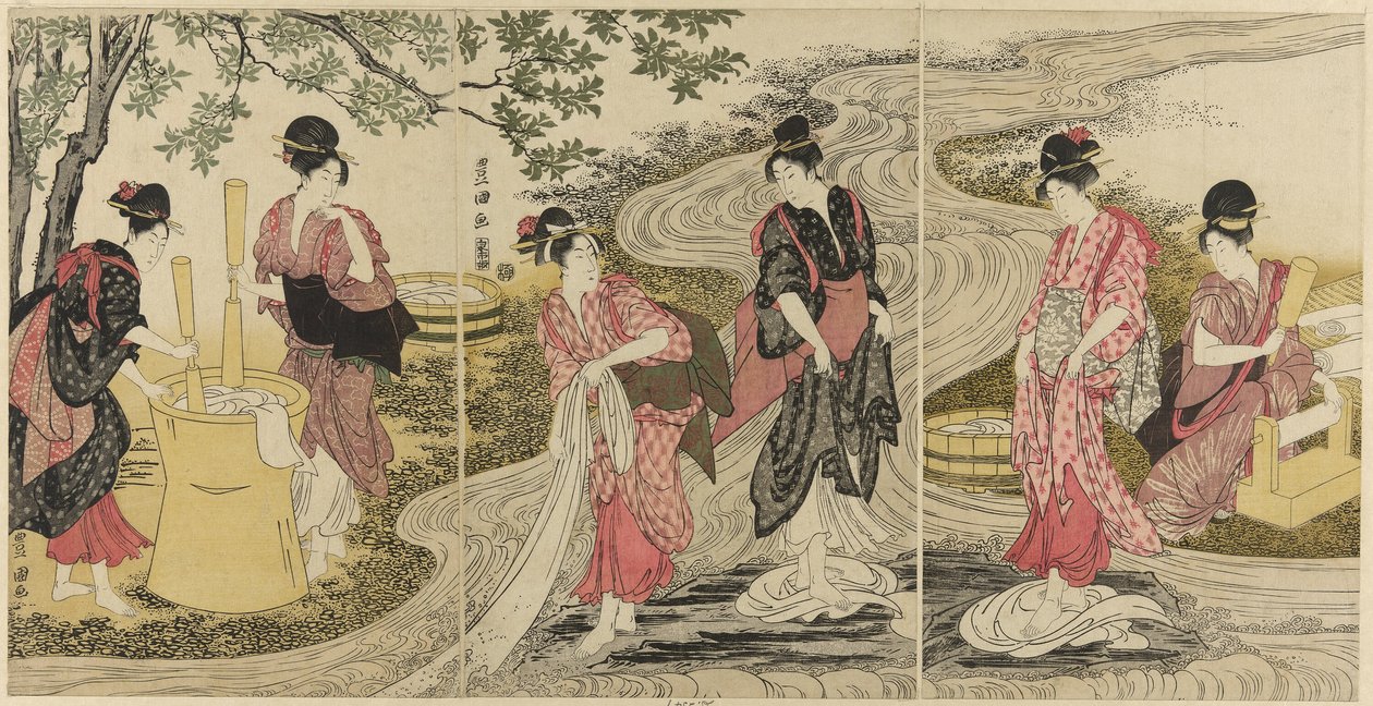 在溪流中洗衣服 作者 歌川丰国一世