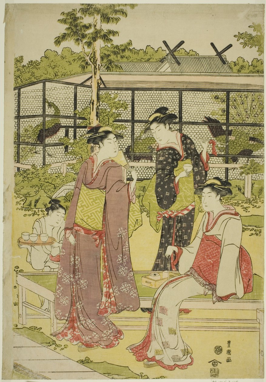 参观花鸟茶馆（卡乔贾亚）的妇女们 作者 歌川丰国一世