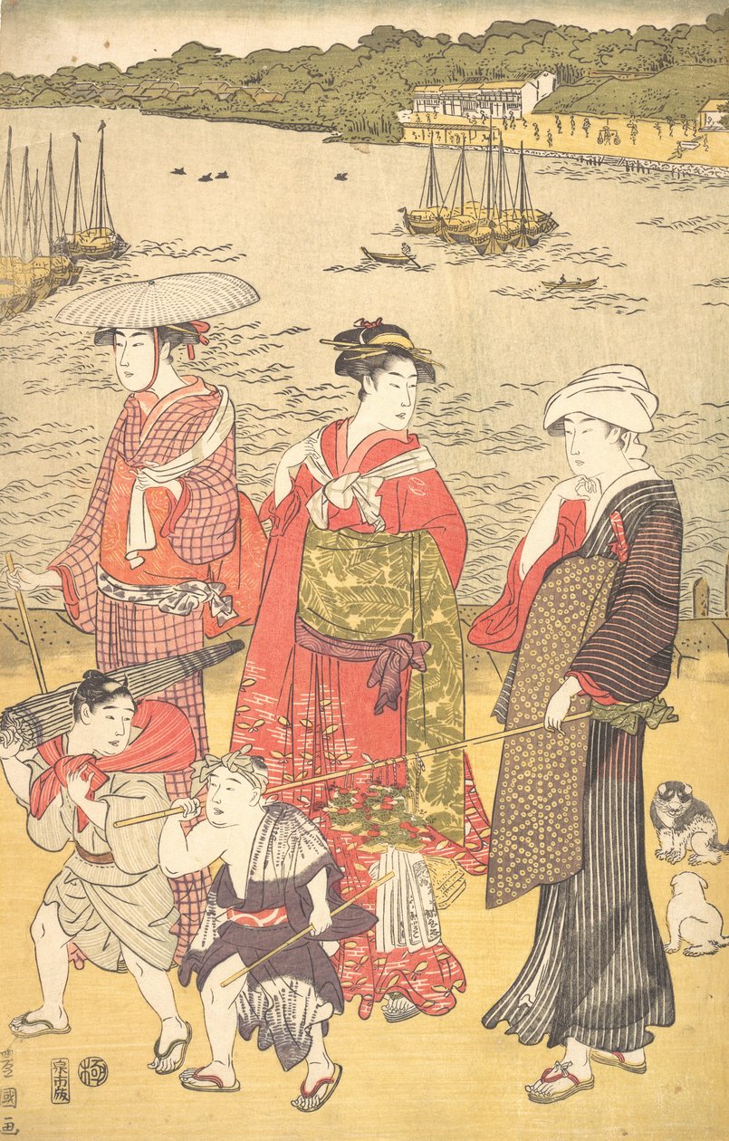 高川海滩的妇女，约1790年代。 作者 歌川丰国一世
