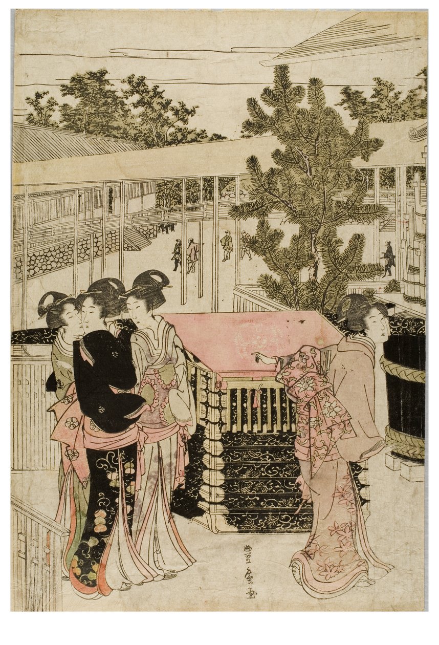 江户堀之内妙法寺新年朝圣，约 1804-1810 年（木刻纸本） 作者 歌川和丰国歌川丰裕
