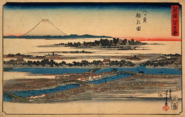 八景桥图片，出自《江户新选名胜》系列 作者 歌川义森