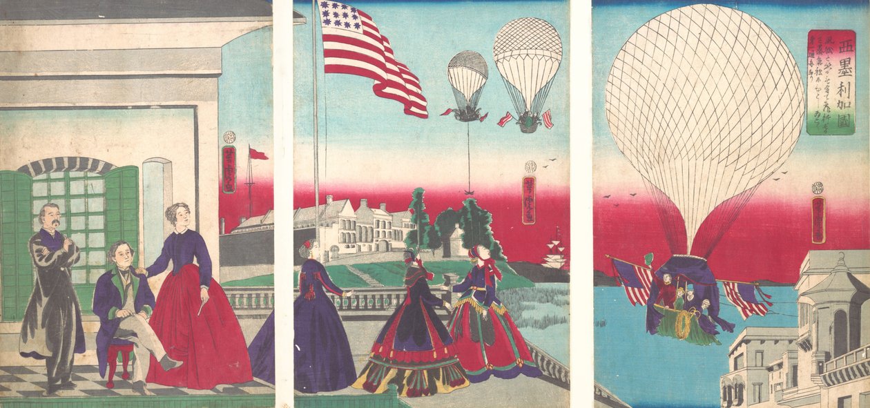 美国热气球升空Amerikakoku，1867年。 作者 歌川佳tora