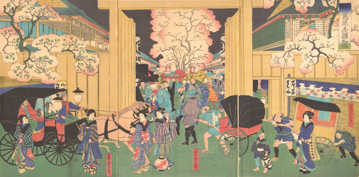新岛原的樱桃夜景，19世纪。 作者 歌川佳tora