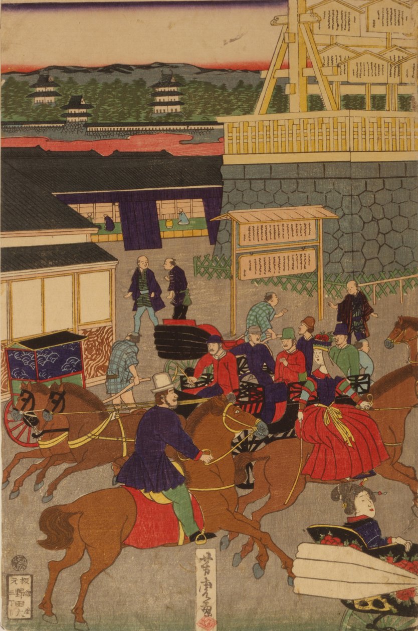 东京繁荣的日本桥区东京日本桥半荣之三联画 作者 歌川佳tora