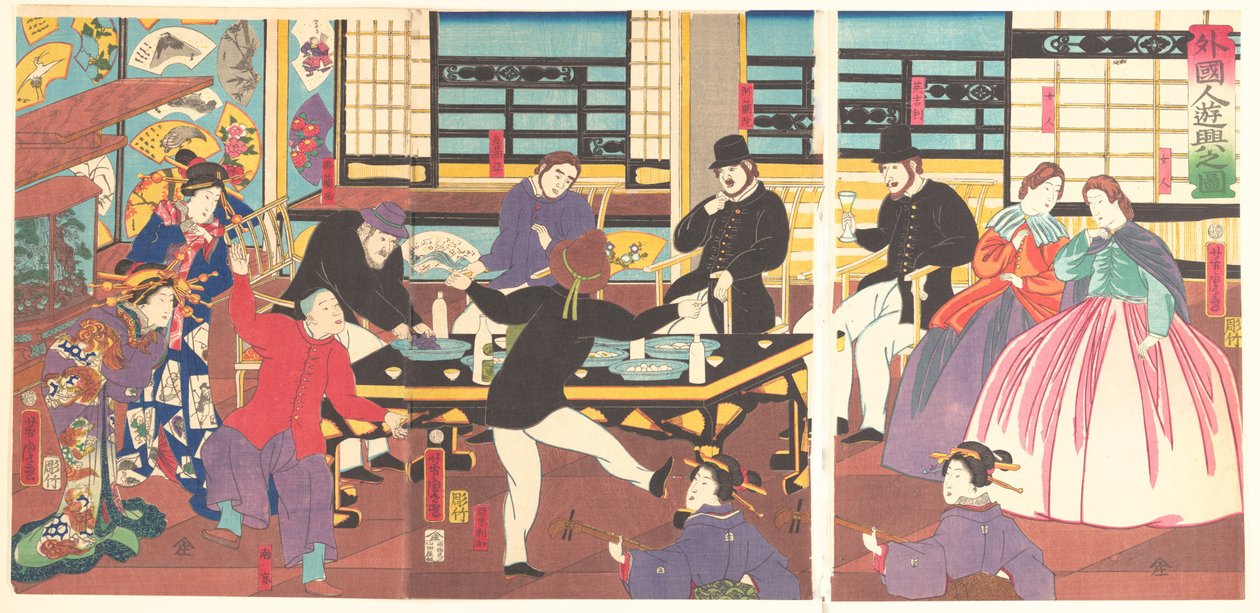 1861年1月，享受聚会的外国人。 作者 歌川佳tora