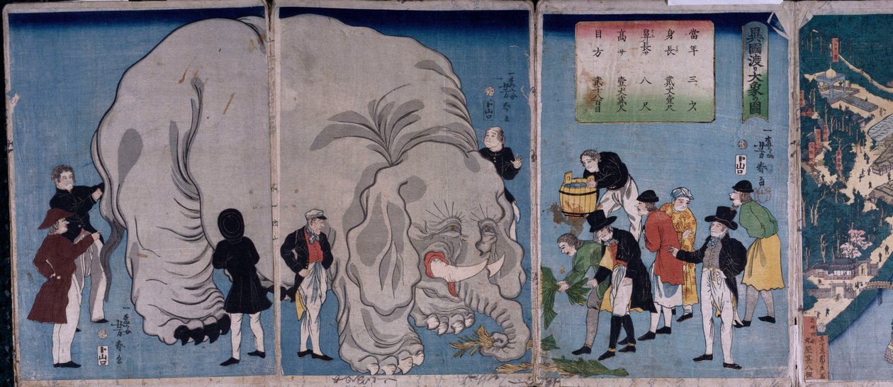 外国人与大象（彩色木版画） 作者 歌川佳tora