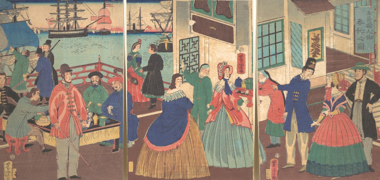五国人民的饮食观，1861年，第12个月。 作者 歌川佳tora