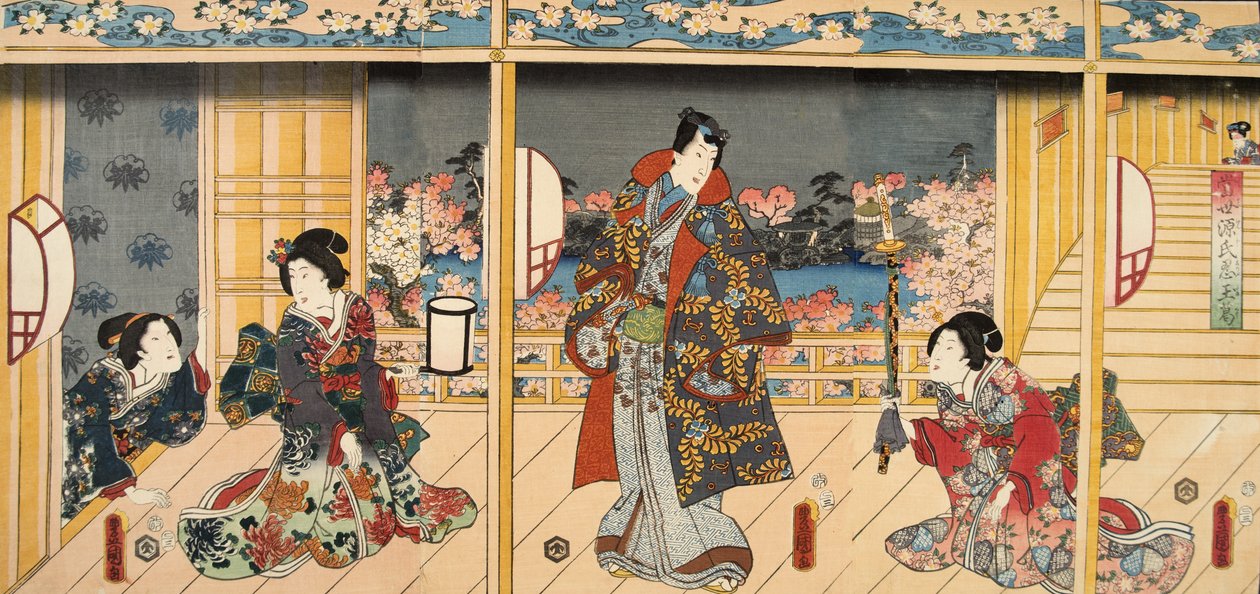来自源氏物语（源氏物语）的场景由Murasaki Shibuku（生于978）c。 1860年（彩色木版画） 作者 歌川和丰国国吉