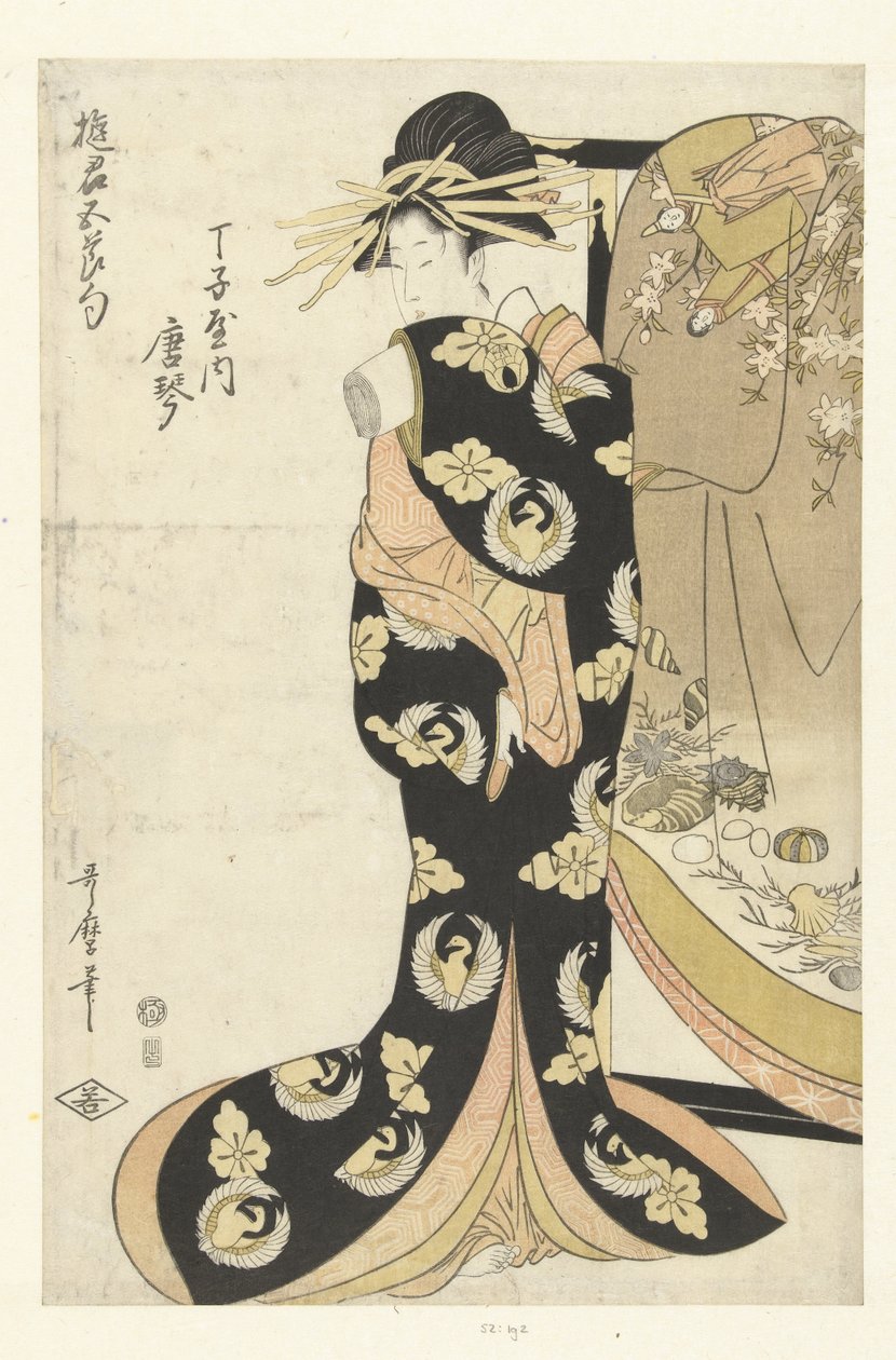 来自周治屋家的 Courtisane Karagoto
Chojiya uchi Karagoto（物件上的标题）
Courtisanes 和五节（系列名称）
玉昆五节（实物上的系列名称） 作者 歌麾（二）、北川（归属）