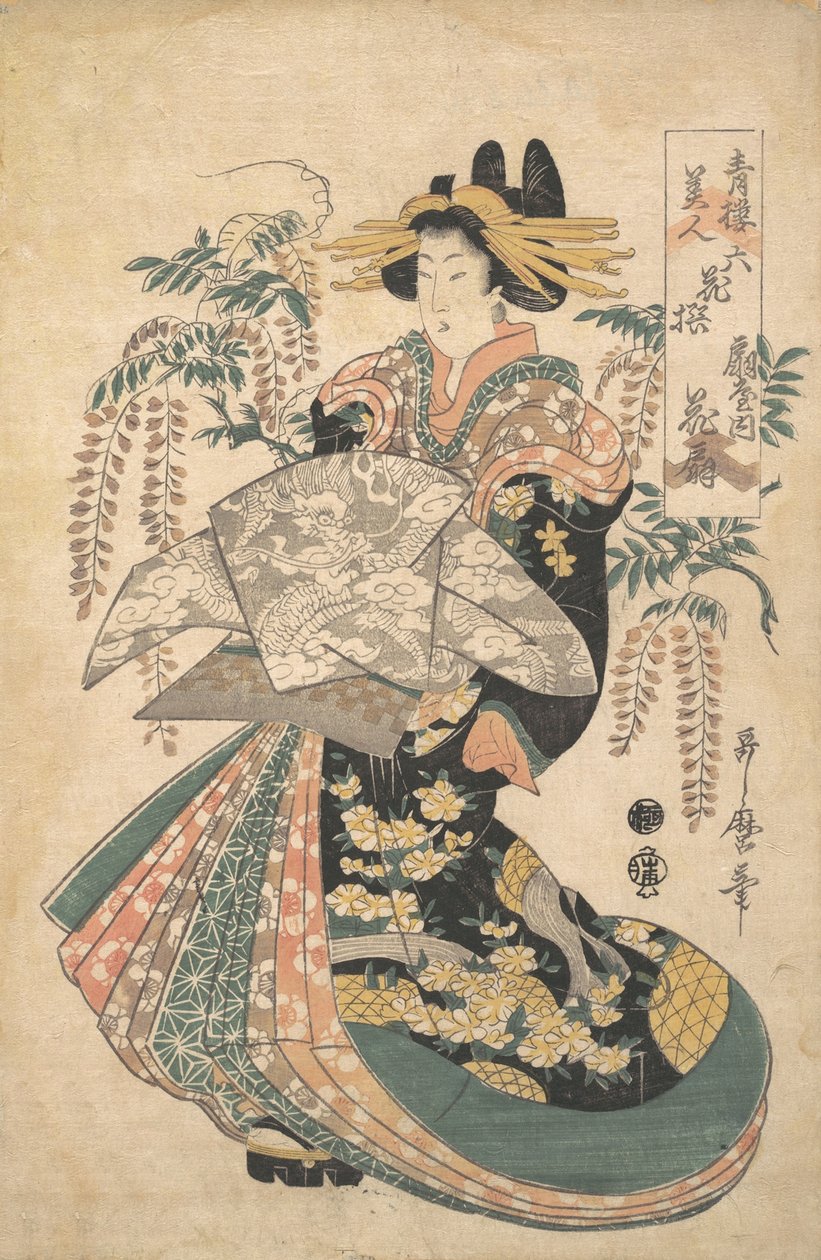 以紫藤花为背景的歌妓。 作者 歌舞二代