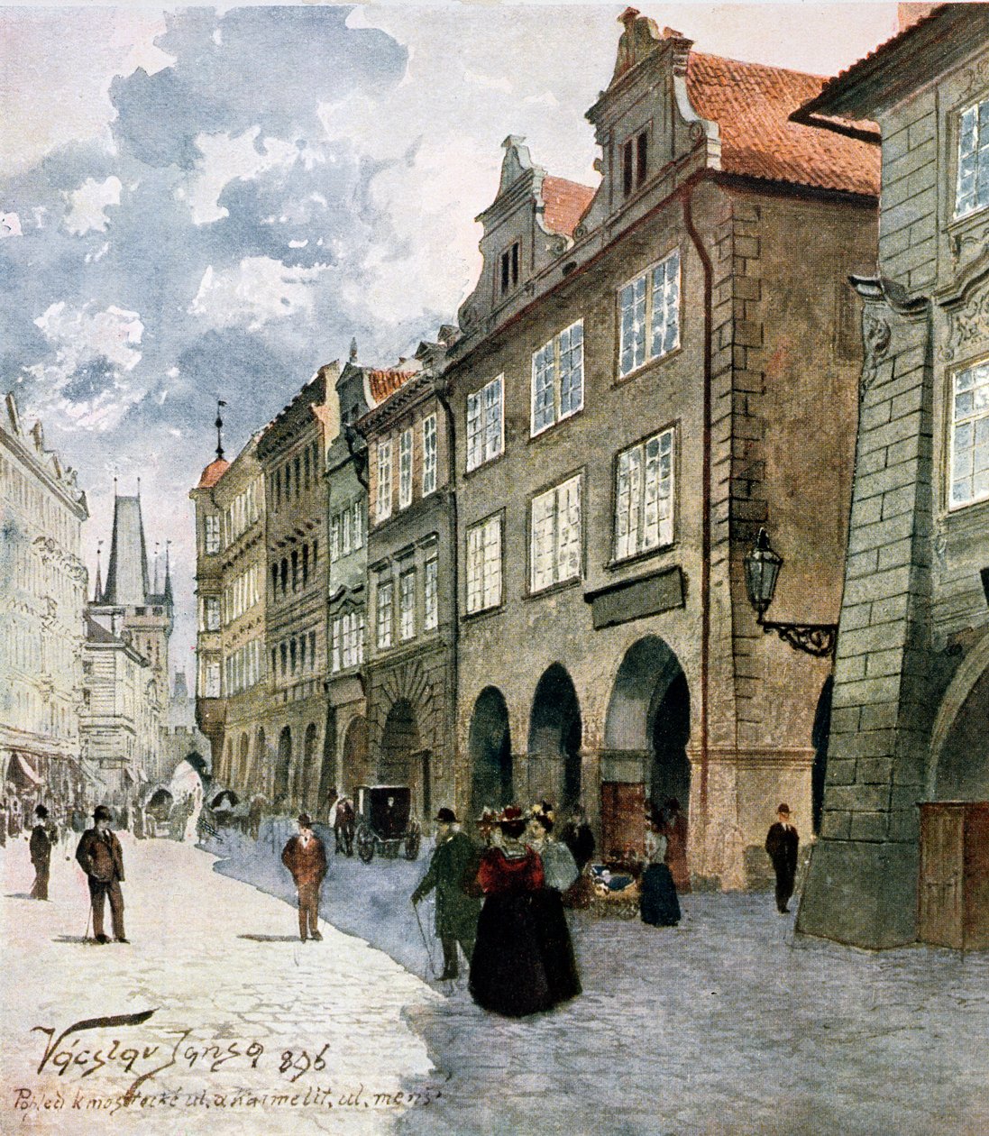 街道到最多，Mala Strana，布拉格，从&39;老布拉格布拉格&39;的插图，1896年 作者 瓦茨拉夫·詹萨（Vaclav Jansa）