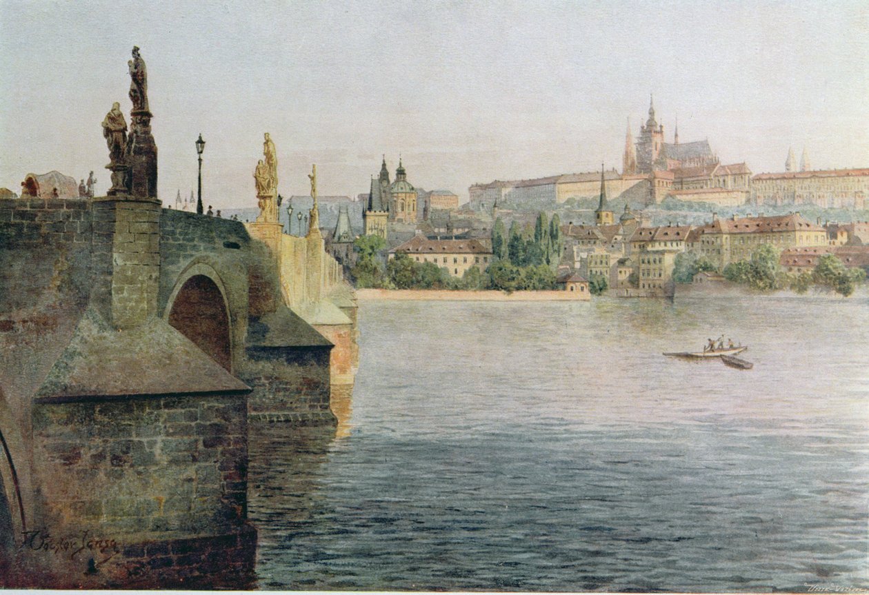 查理大桥的视图来自Krizovnicka Namesti，来自&39;Stara Praha&39;（旧布拉格）c.1900 作者 瓦茨拉夫·詹萨（Vaclav Jansa）