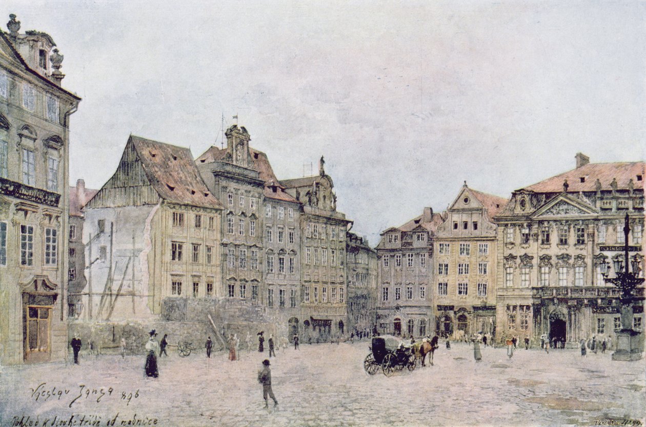 1896年Staromestsky Rynk东北侧的景色，来自&39;Stara Praha&39;（旧布拉格）c.1900 作者 瓦茨拉夫·詹萨（Vaclav Jansa）