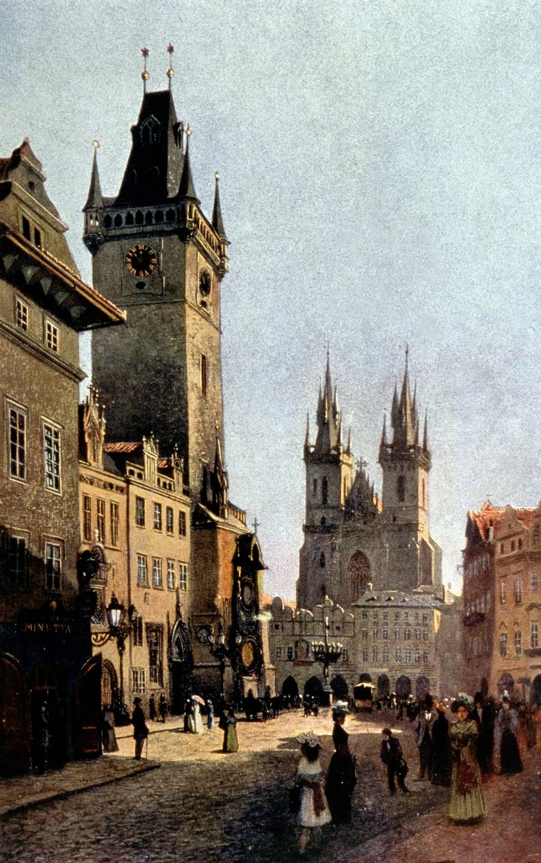 布拉格 Starometsky 广场和市政厅，c。 1900（印刷版） 作者 瓦茨拉夫·詹萨（Vaclav Jansa）