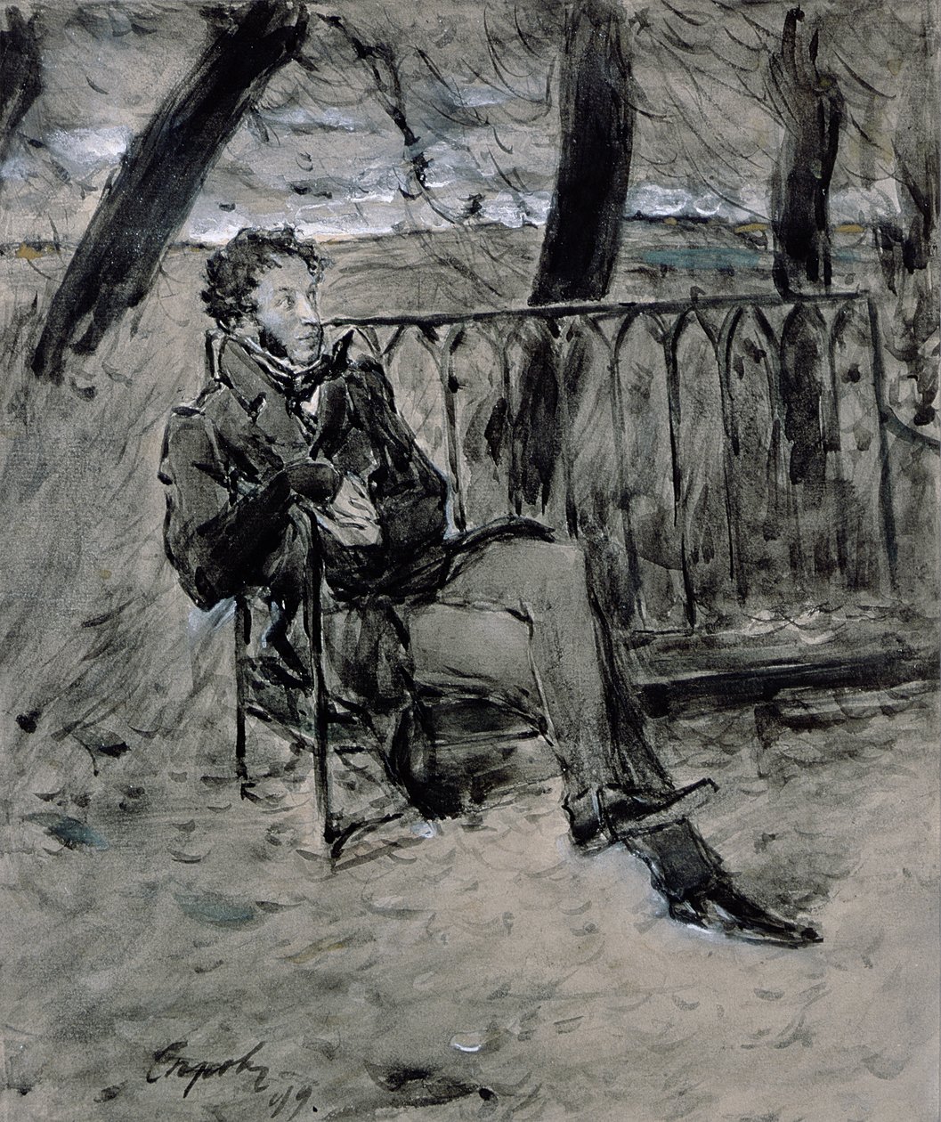 亚历山大·普希金（1865-1911）在一个公园，1899年 作者 瓦伦丁·亚历山德罗维奇·塞罗夫