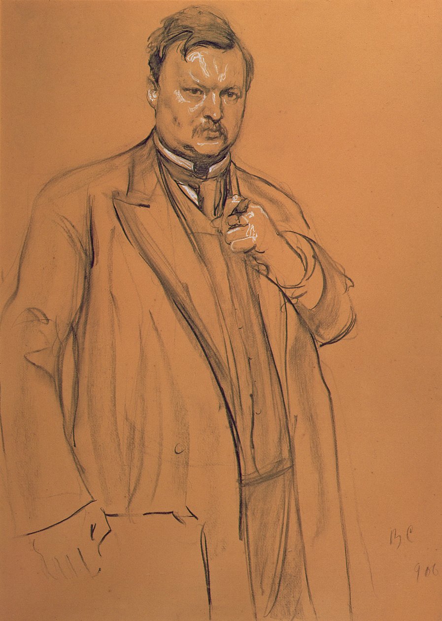 作曲家Alekandr Konstantinovich Glazunov（1865-1936），1906年的肖像（粉笔和纸上的木炭） 作者 瓦伦丁·亚历山德罗维奇·塞罗夫