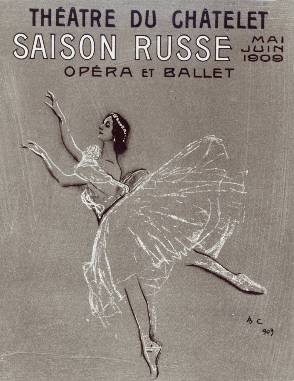 1909年剧院du Chatelet的&39;Saison Russe&39;海报（木炭和粉笔在纸上） 作者 瓦伦丁·亚历山德罗维奇·塞罗夫
