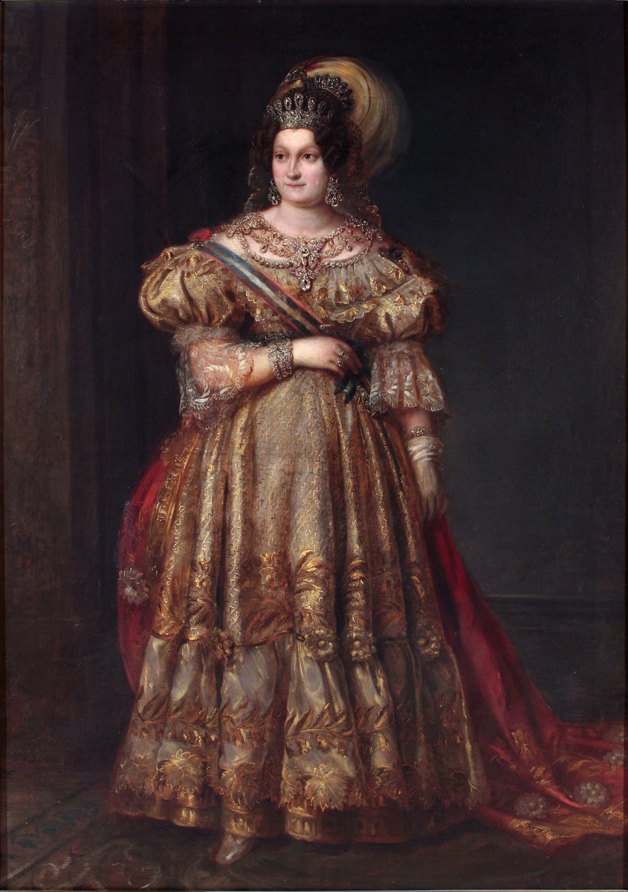 Marie Christine Ferdinande de Bourbon，两个西西里的皇家公主 - Marie-Christine de Bourbon-Siciles (1806-1878) - Carderera y Solano, Valentin (1796-1880) 的两个西西里的 Maria Christina (1806-1878) 的肖像. 布面油画，尺寸：104x 作者 瓦伦丁·卡德莱拉·索拉诺