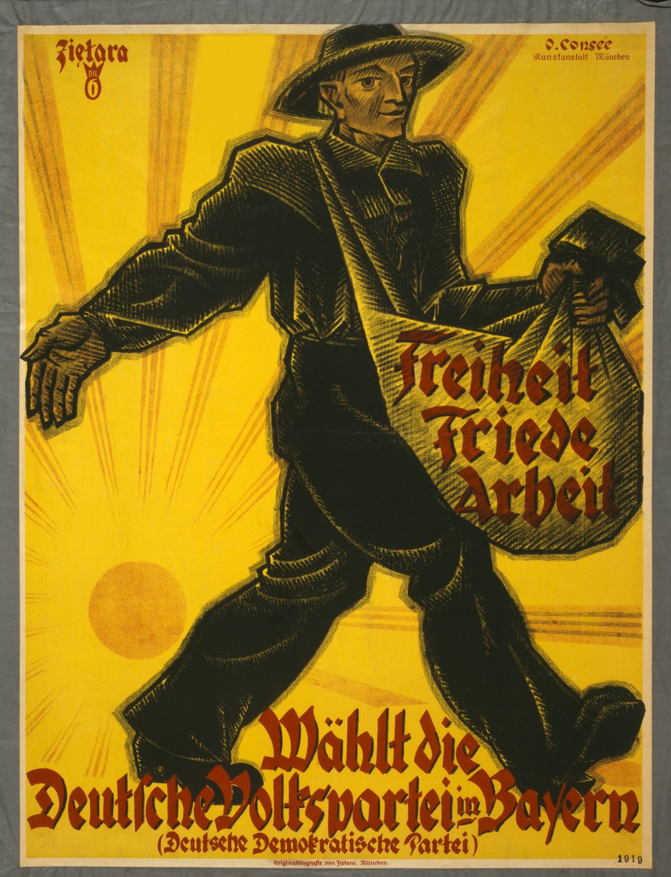 自由，和平，工作，选举巴伐利亚的德国人民党，酒吧。慕尼黑，1919年 作者 瓦伦丁·齐塔拉（Valentin Zietara）