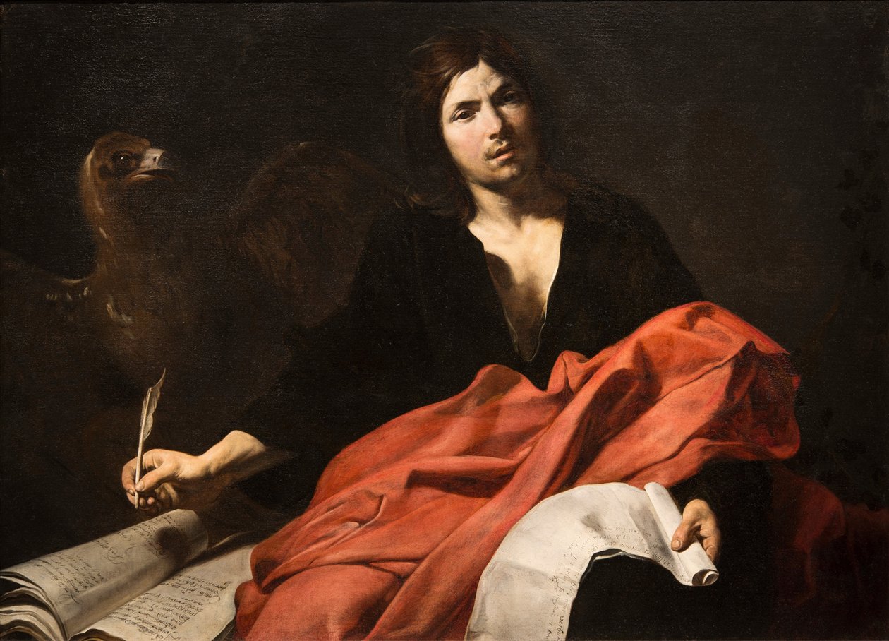 圣约翰福音传教士，作者 Valentin de Boullogne (1591-1632)。 布面油画 作者 瓦伦丁·德·布洛涅