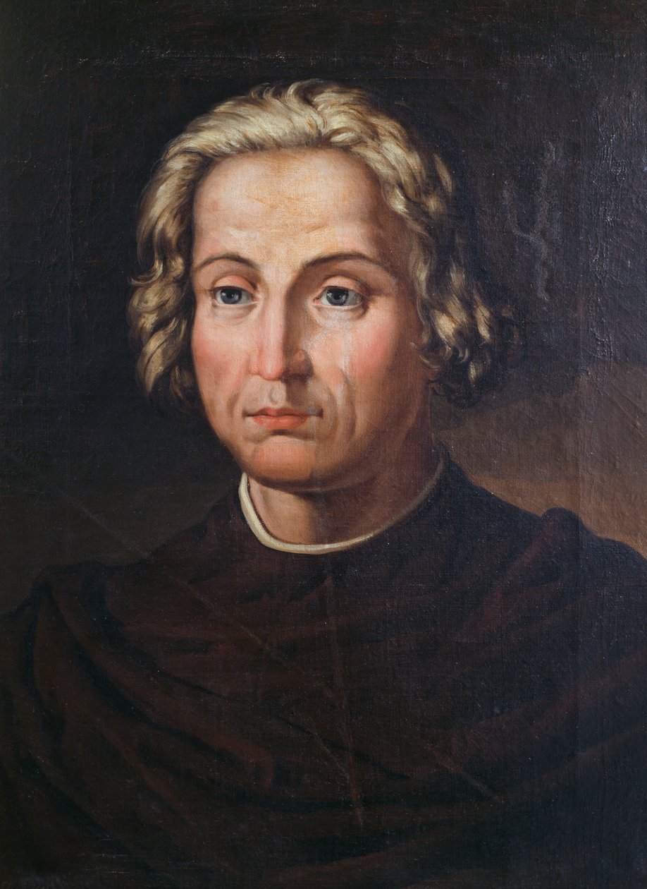 意大利探险家和航海家克里斯托弗·哥伦布（Christopher Columbus，1451-1506 年）的肖像，瓦莱里亚诺·多明格斯·贝克尔（Valeriano Dominguez Becquer，1833-1870 年）绘画 作者 ValerianoDomínguezBécquer