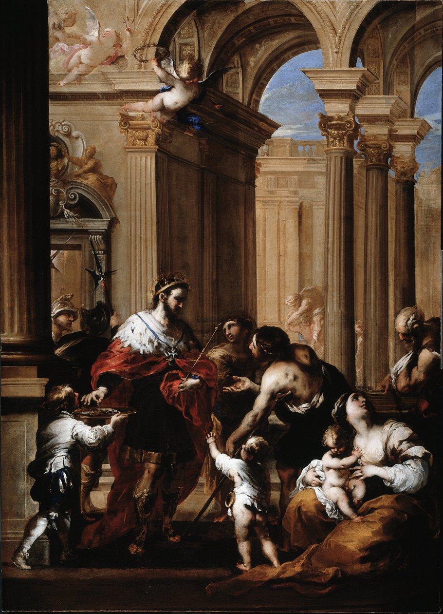 The Charity of the King of France Louis IX (1214-1270) (King of France Louis IX giving alms) Painting by Valerio Castello (1624-1659) Genes, Musei di Strada Nuova (ex Palazzo Bianco) 作者 瓦莱里奥·卡斯特洛（Valerio Castello）