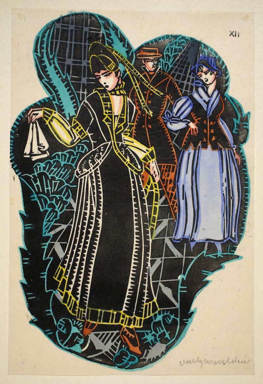 Seaside Fashion，Plate 12，Book 12，插图来自&39;Wiener Werkstatte Mode 191415&39;，酒吧。 Eduard Kosmack，维也纳，1914-1915（手工色的linocut） 作者 瓦里·威瑟尔西耶