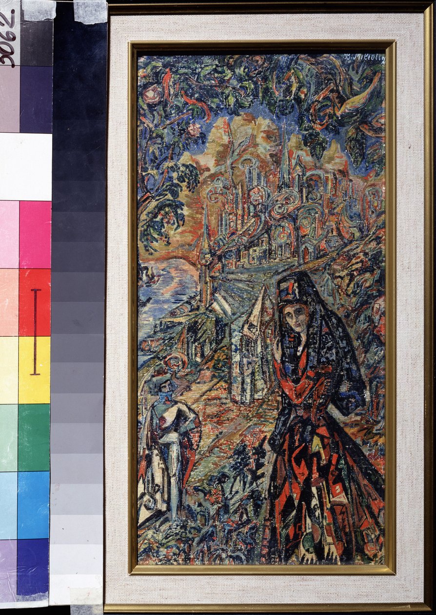 萨福 (c. 630-580 BC) - Vasili Dmitrievich Millioti (1875-1943) 的作品，水彩、水粉和墨水纸本 作者 瓦西里·德米特里耶维奇·米利奥蒂