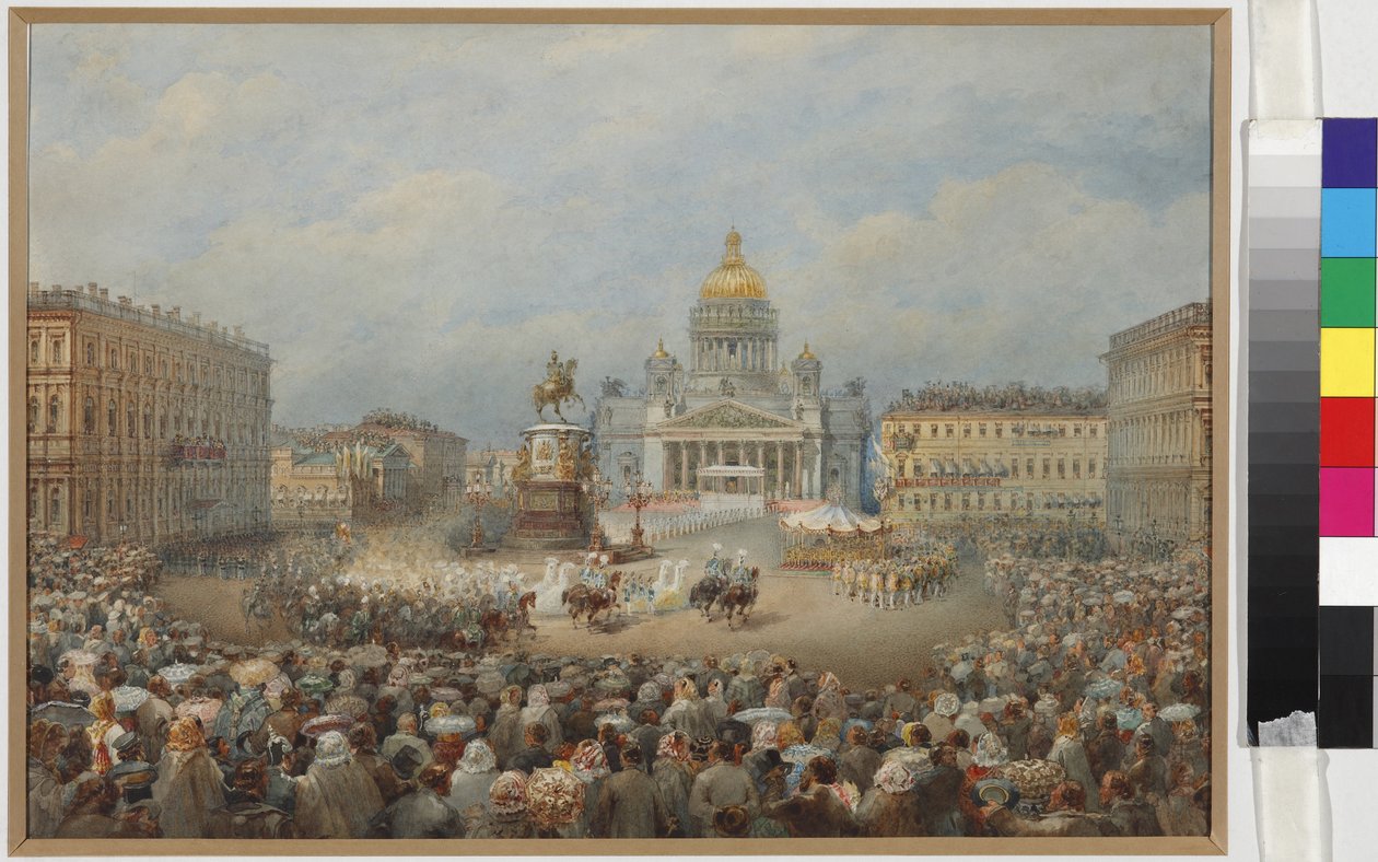 马林斯基广场尼古拉一世纪念碑的开幕式 - Vasily Semyonovich Sadovnikov (1800-1879)。 纸本水彩和白色 作者 瓦西里·塞梅诺维奇·萨多夫尼科夫