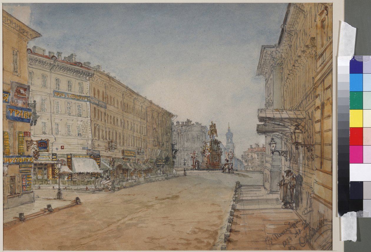 圣彼得堡的Voznesensky Prospekt，由Sadovnikov，Vasily Semyonovich（1800-1879）创作。纸上水彩画 作者 瓦西里·塞梅诺维奇·萨多夫尼科夫