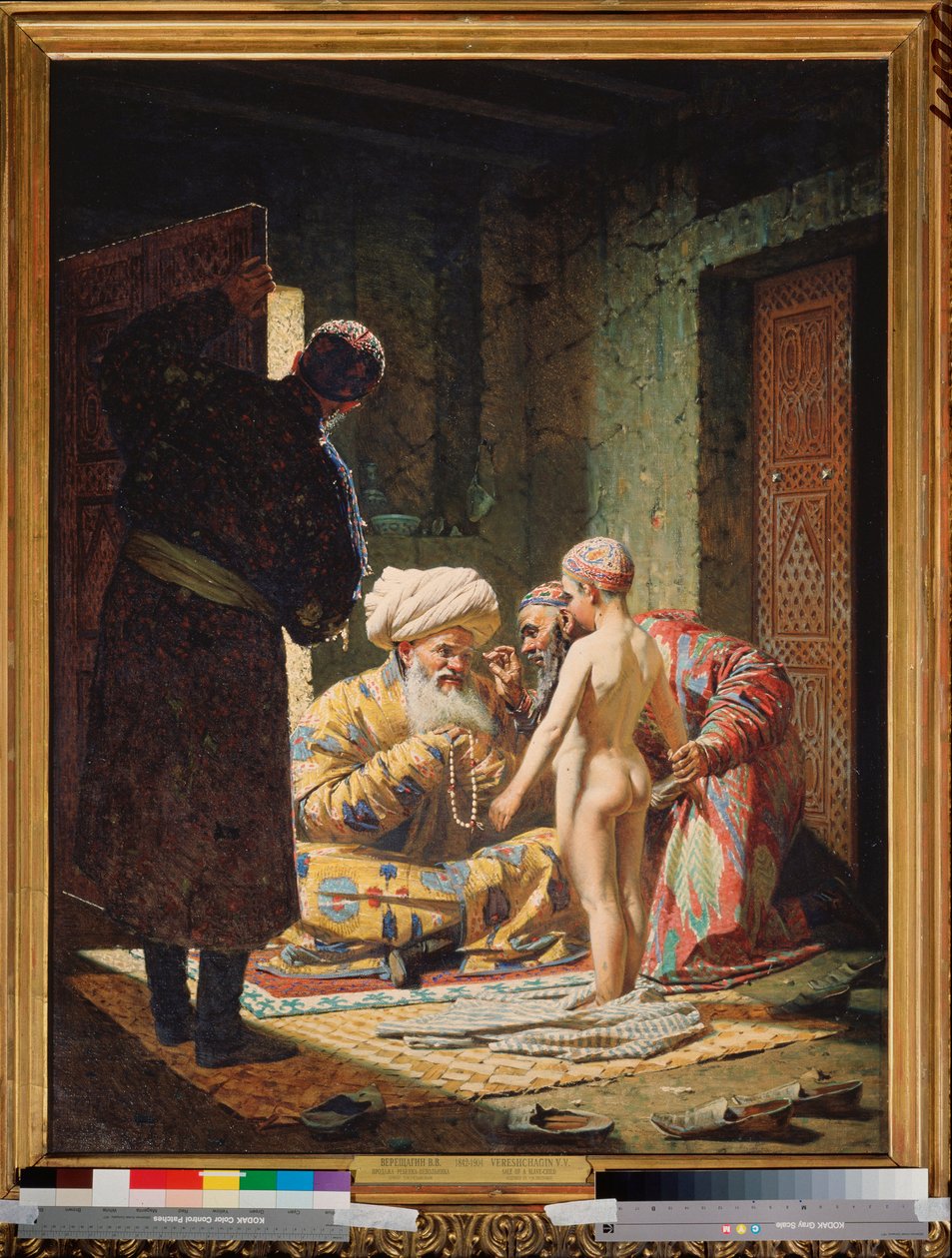 贩卖童奴》--瓦西里-瓦西里耶维奇-韦列什查金（Vassili Vasilyevich Vereshchagin）（1842-1904 年）的画作，布面油画 作者 瓦西里·瓦西里耶维奇（Vasili Vasilievich Vereshchagin）