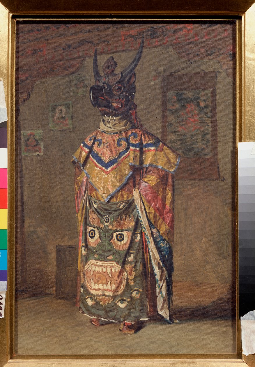 Un lama a une fete bouddhiste dans le monastere de Rumtek a Sikkim (Inde) (喇嘛在锡金隆德寺的佛教盛宴上) - Peinture de Vasili Vasilyevich Vereshchagin (Vassili Verechtchaguine) (1842-1904), huile sur toile 作者 瓦西里·瓦西里耶维奇（Vasili Vasilievich Vereshchagin）