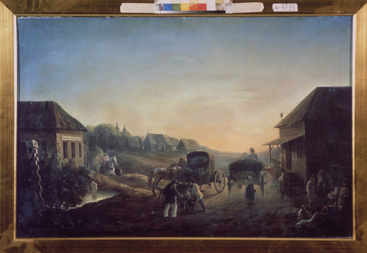 驿站。瓦西里-瓦西里耶维奇-萨莫伊洛夫（1813-1887 年）的画作，布面油画 作者 瓦西里·瓦西里耶维奇·萨莫伊洛夫