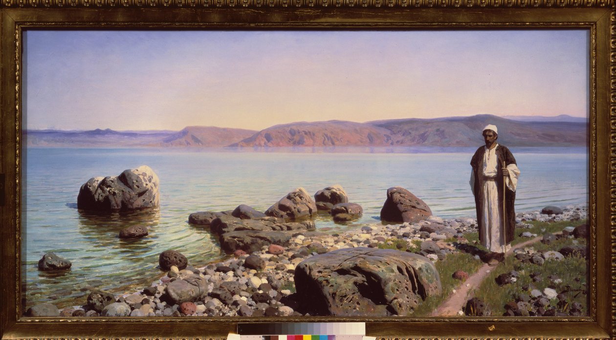 Jesus devant la mer de Galilee (lac de Gennesareth) - Jesus at the Sea of Galilee - Peinture de Vasili Dmitrievich Polenov (1844-1927), huile sur toile 作者 瓦西里·德米特里耶维奇·波列诺夫